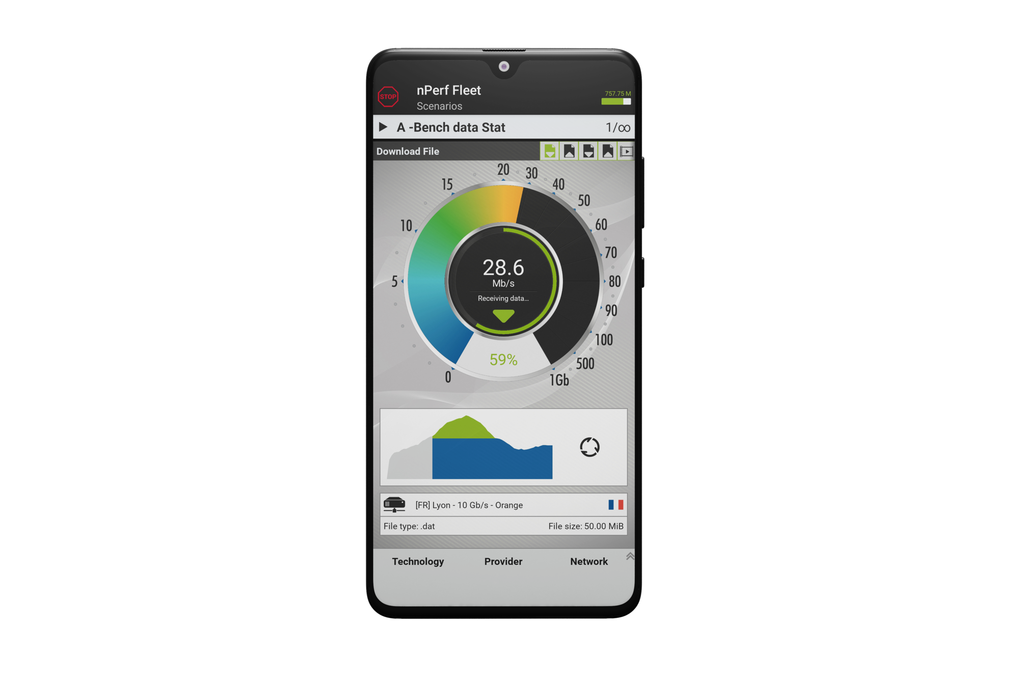 screenshot of nperf analytics inside a laptop